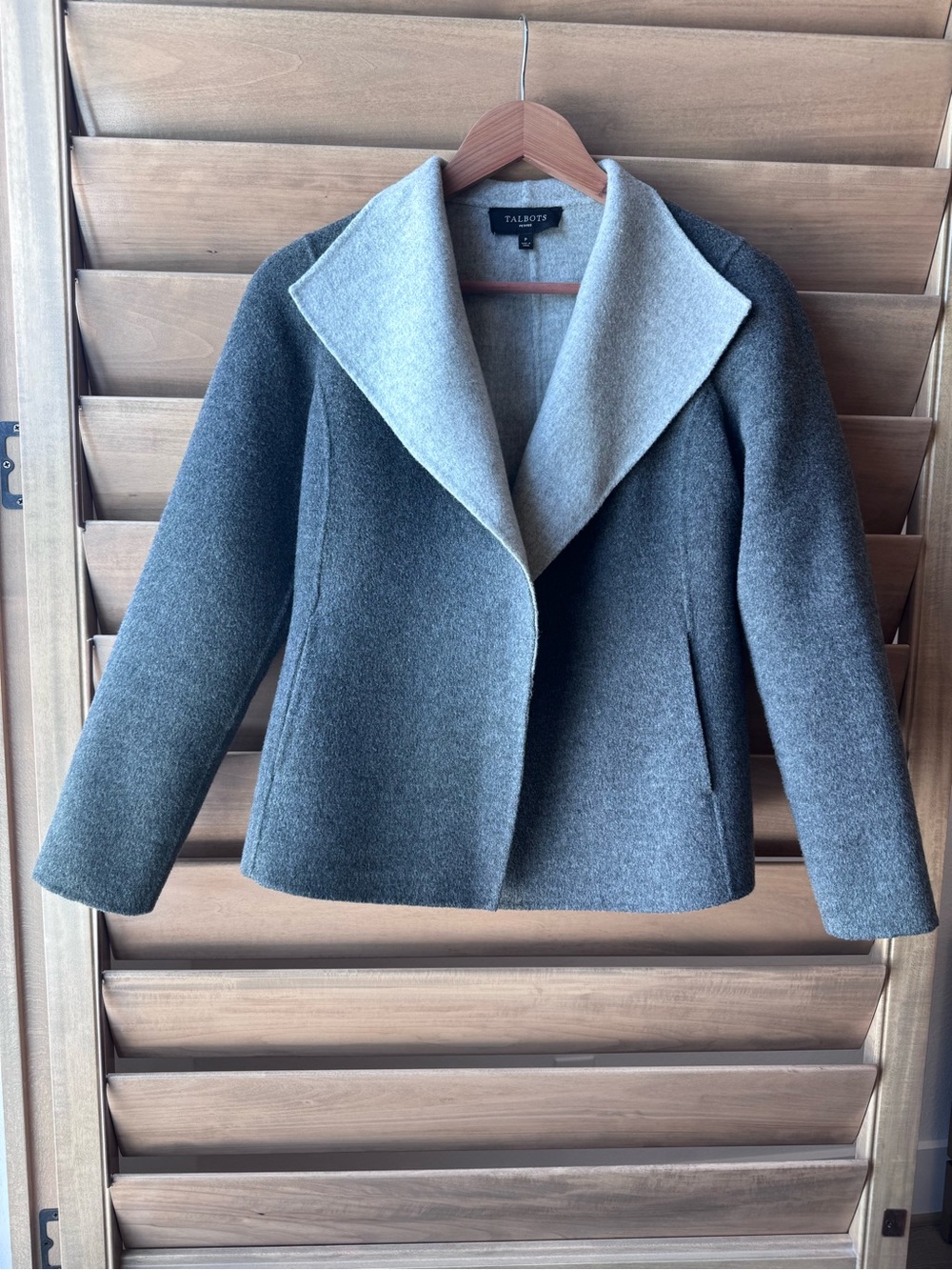Talbots Two-Tone Gray Open-Front Wool Blend Jacket, Size:P